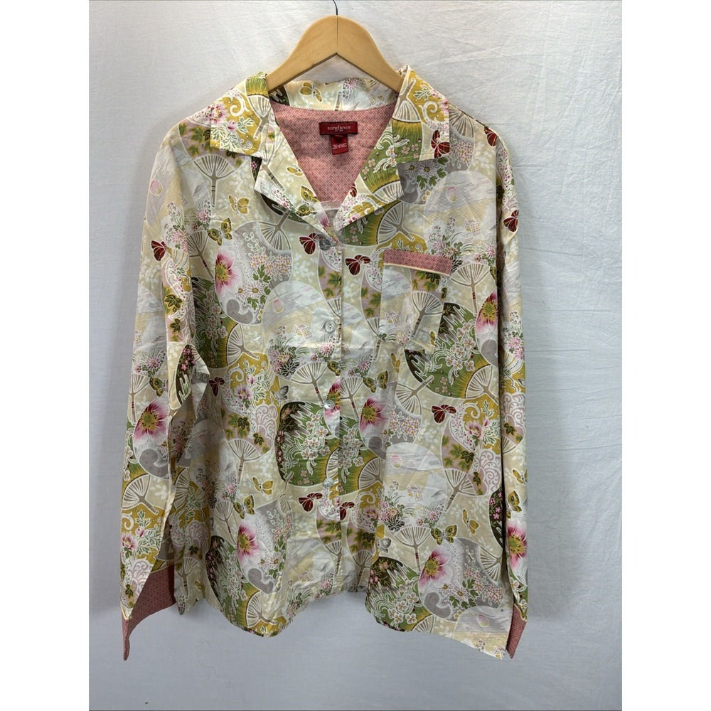 New Sundance Women's Sz XL Pajama Top Button Asian Garden Lounge Casual